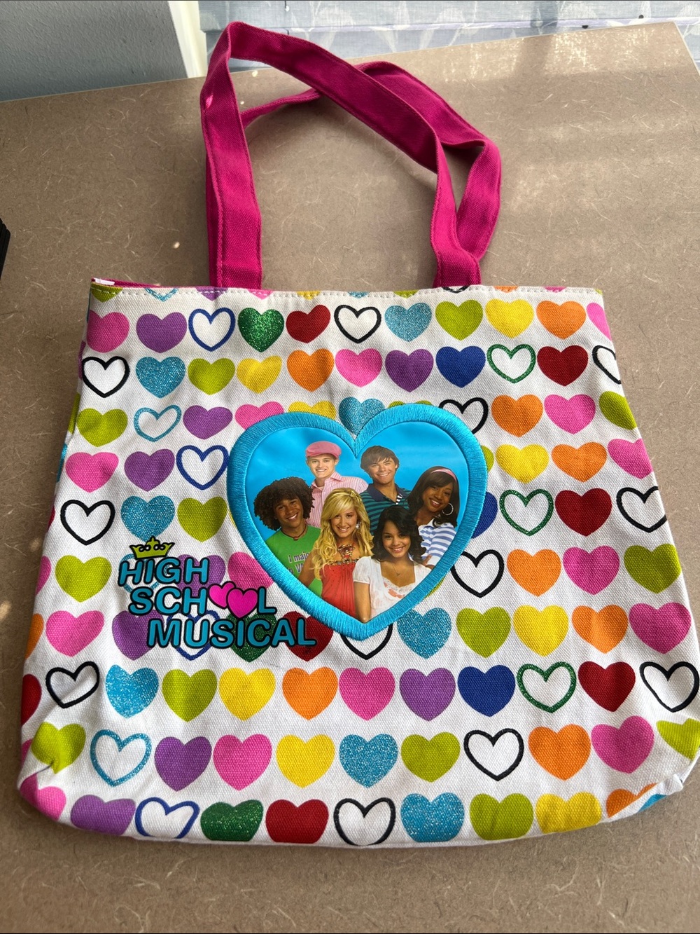 High School Musical Heart Print Tote Bag - Pink Handles